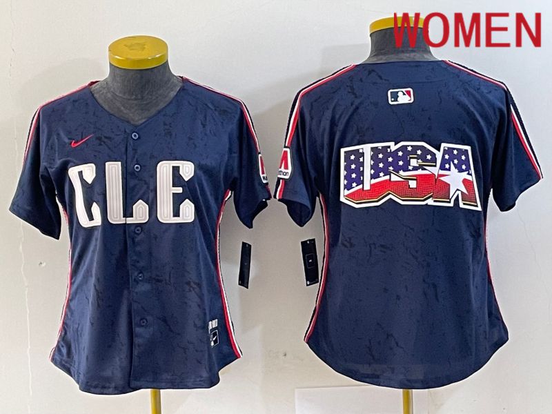 Women Cleveland Indians Blank Blue City Edition Nike 2024 MLB Jersey style 9->women mlb jersey->Women Jersey